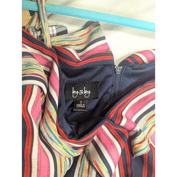 By & By Juniors Colorful striped Cold Shoulder wide leg Jumpsuit Size 7 Boho - Picture 3 of 5